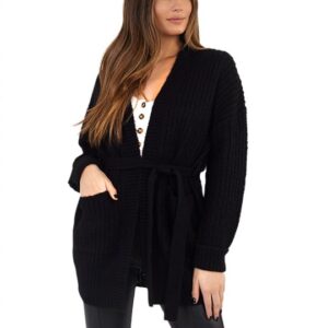 Cardigan de punto negro con cinturón Brave soul